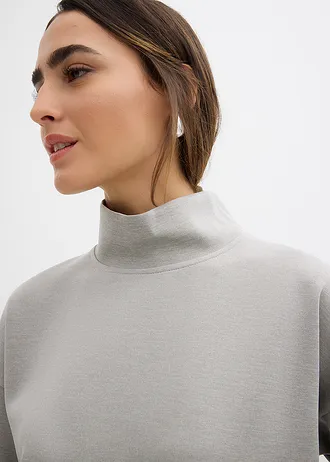 Mikina se stojáčkem, z materiálu scuba • světle šedý melír • bonprix obchod