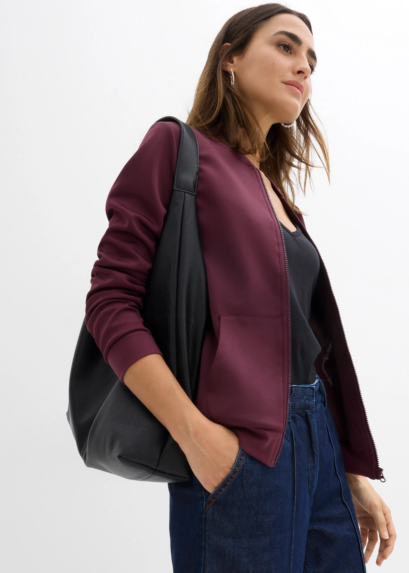 Mikina se zapínáním na zip, z materiálu scuba • vínová • bonprix obchod