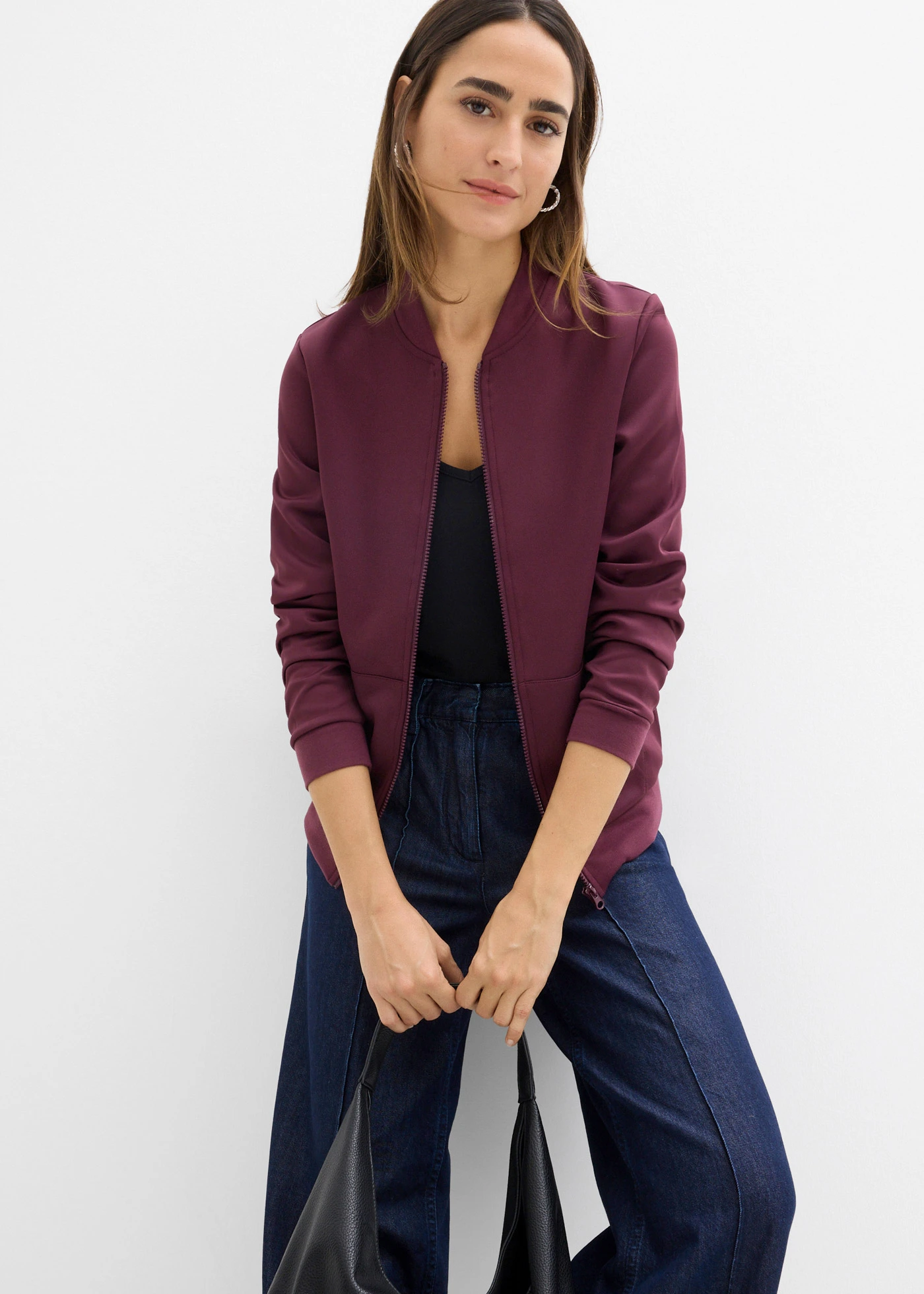 Mikina se zapínáním na zip, z materiálu scuba • vínová • bonprix obchod