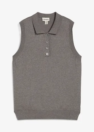 Top z jemného úpletu, s podílem hedvábí a pólo límečkem, barva: šedý melír