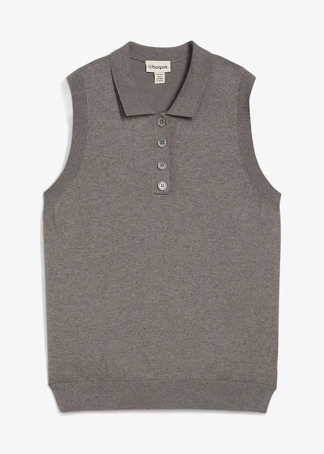 Top en fine maille avec soie et col polo, Couleur: gris chiné