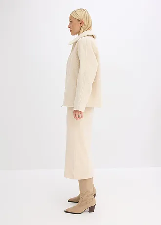 Bomber van zacht bouclé, Kleur: kiezelbeige
