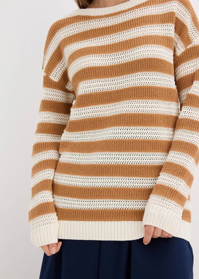Pull oversize 100% coton • noisette/écru rayé • product-page.page-title-suffix