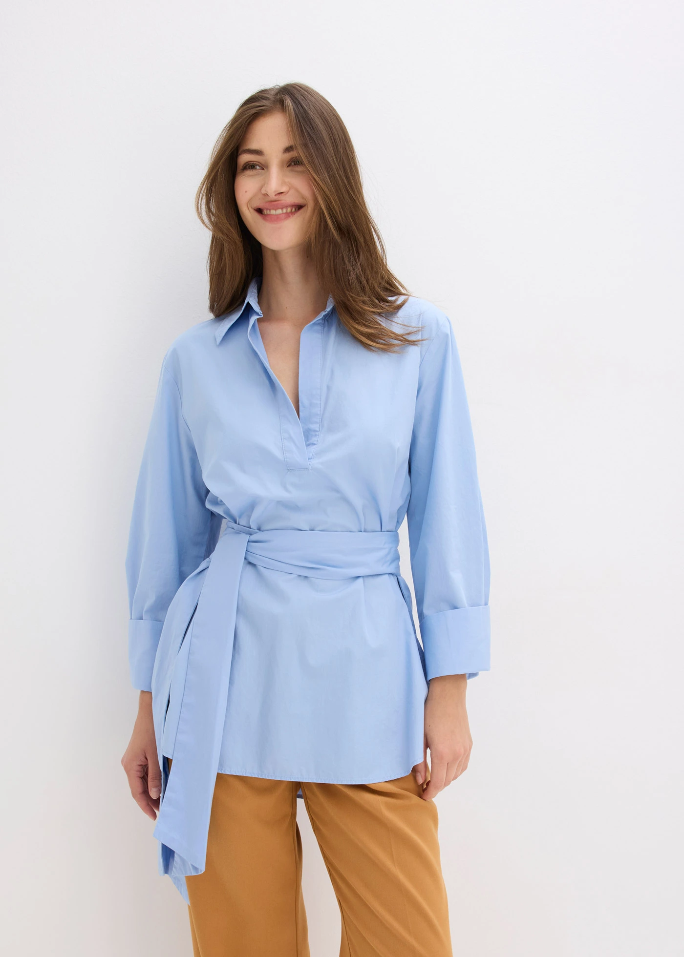 Halenka s vázačkou, z čisté bavlny • perlově modrá • bonprix obchod