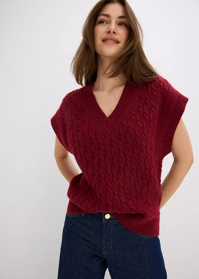 Pull sans manches à motif torsadé • rouge prune • product-page.page-title-suffix