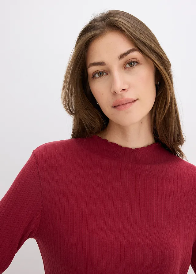 Accentuerend geribd shirt • pruimrood • product-page.page-title-suffix