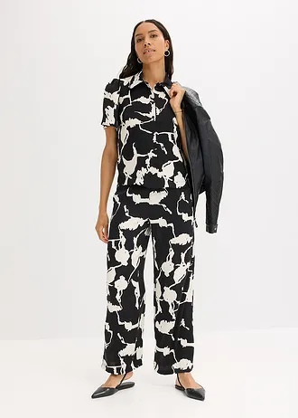 Kalhoty Palazzo se splývavého saténu • černo-bílá s potiskem • bonprix obchod