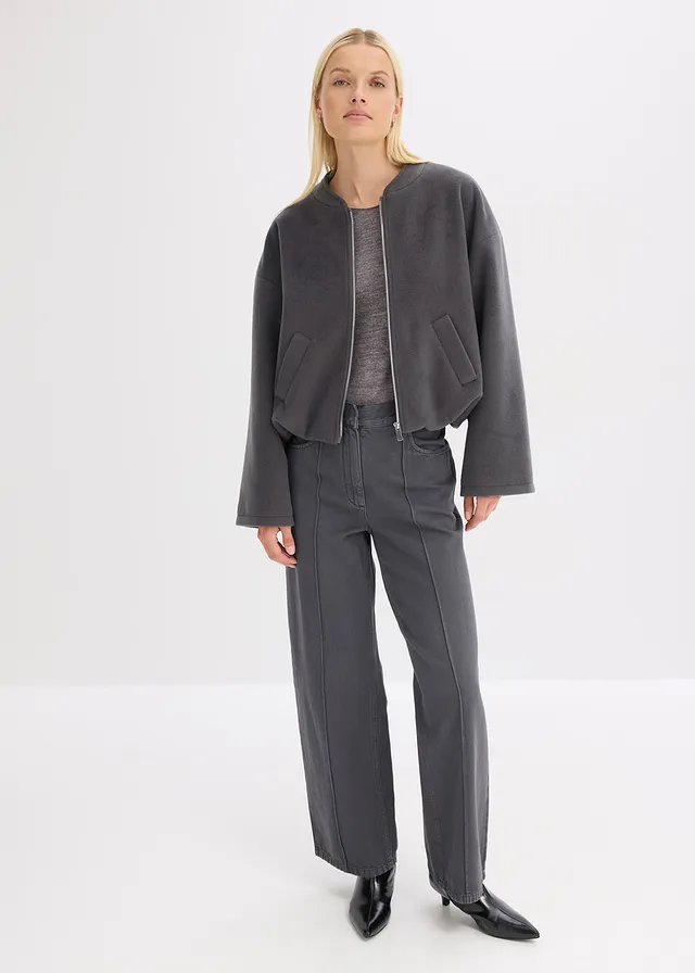 Bluzon s balonovým spodním okrajem břidlicově šedý melír