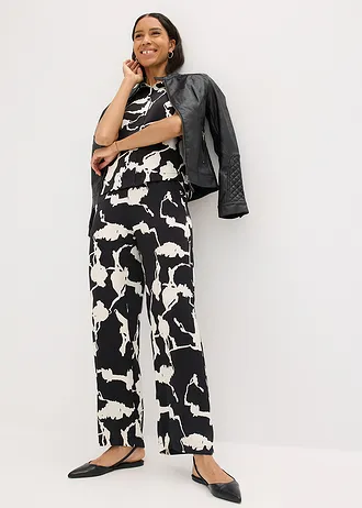 Kalhoty Palazzo se splývavého saténu • černo-bílá s potiskem • bonprix obchod