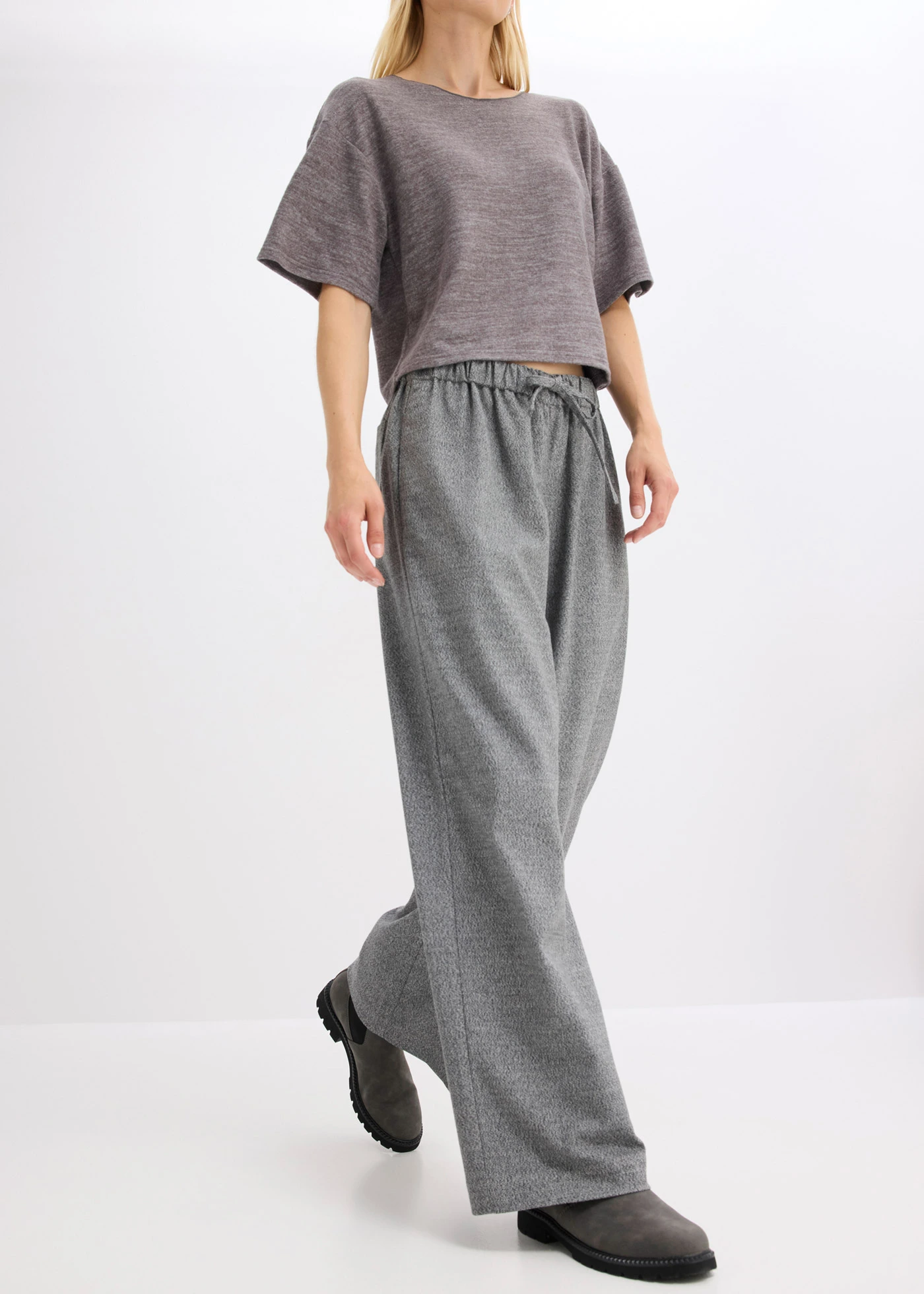 Kalhoty Palazzo s vlněným vzhledem • antracitový melír • bonprix obchod