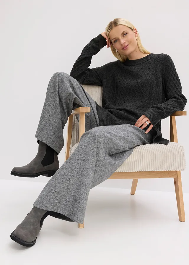 Dlouhý svetr ze splývavé směsi s viskózou antracitový melír