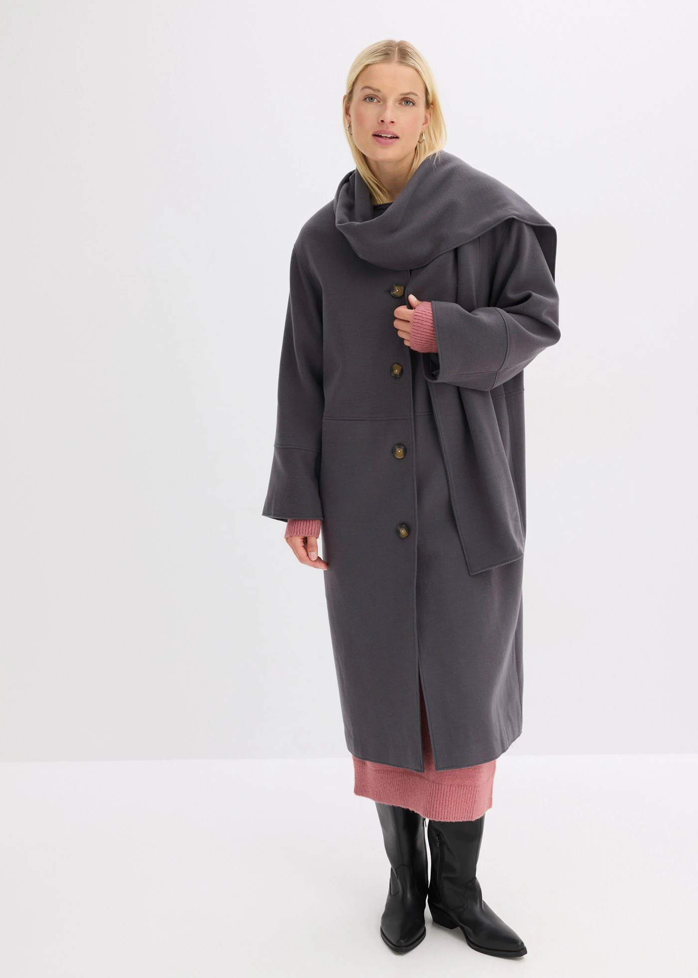 Oversized jas met twee subtiele naadzakken • leisteengrijs • bonprix online shop
