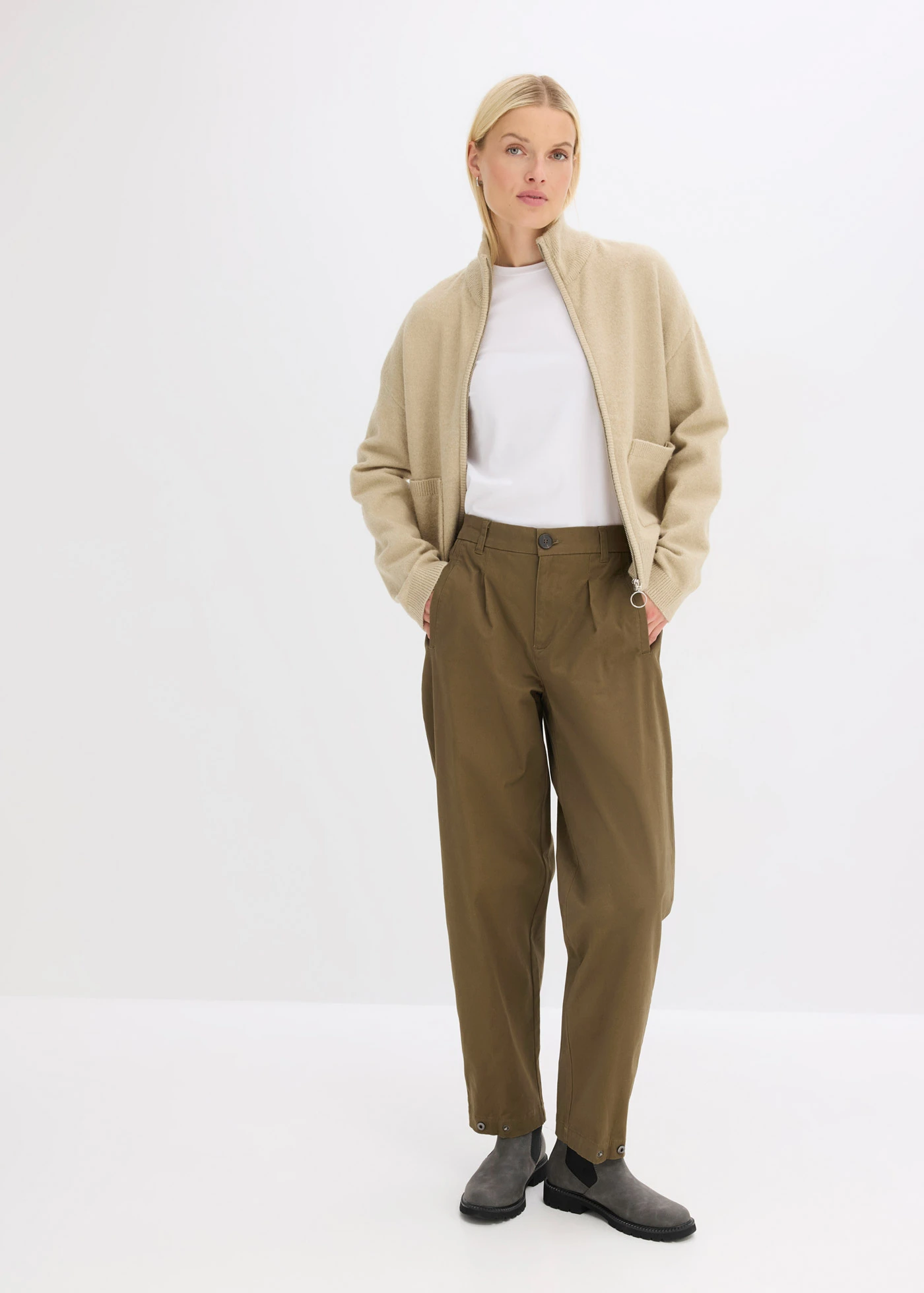 Kalhoty typu Barrel • olivově zelená • bonprix obchod