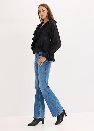 Licht transparante chiffonblouse, Kleur: zwart