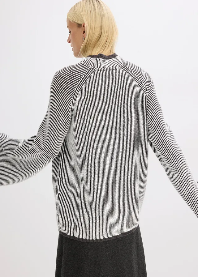 Oversized trui met opstaande kraag, Kleur: leisteengrijs gemêleerd