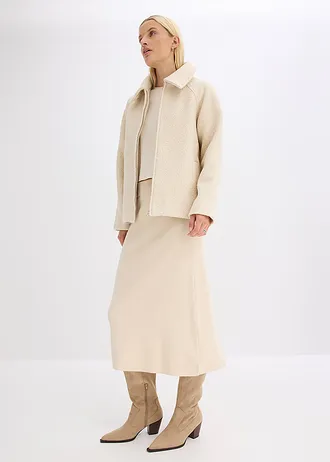 Uitlopende gebreide rok, Kleur: kiezelbeige gemêleerd