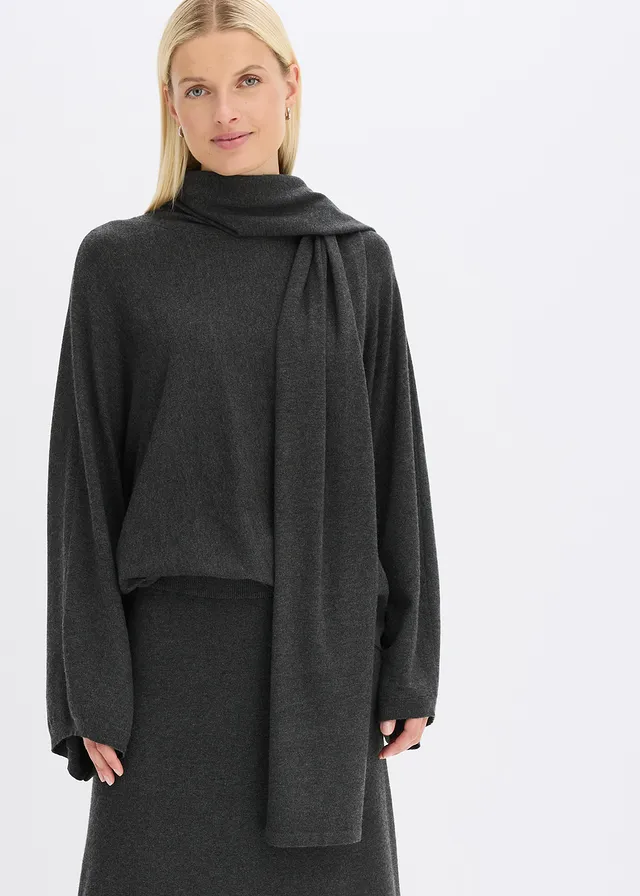 Pull en fine maille de viscose mélangée, Couleur: anthracite chiné