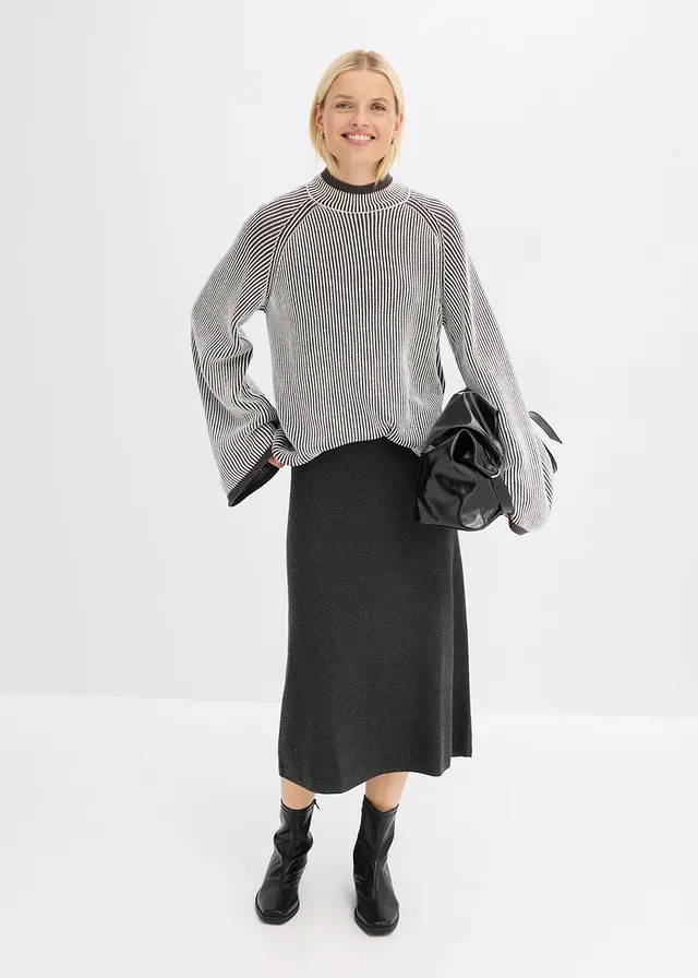 Oversized trui met opstaande kraag, Kleur: leisteengrijs gemêleerd