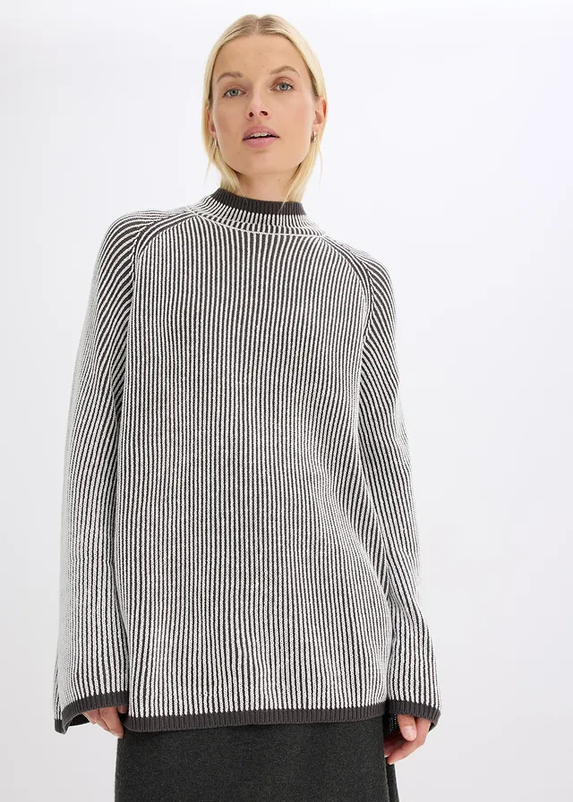 Oversized trui met opstaande kraag, Kleur: leisteengrijs gemêleerd