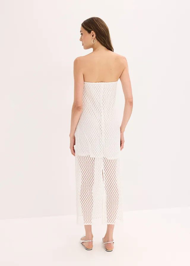 Robe col Bardot avec dentelle, Couleur: blanc