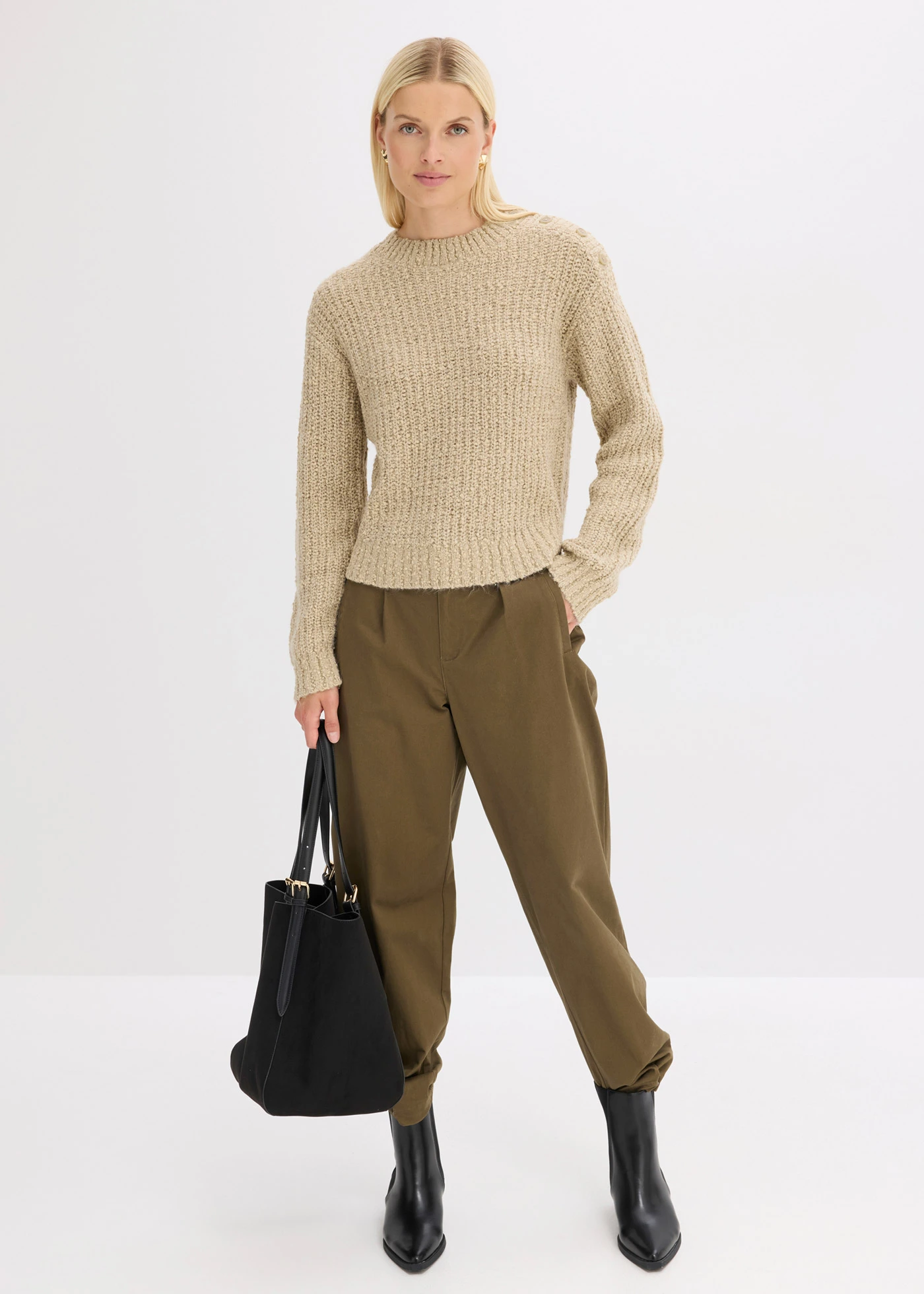 Pull en grosse maille • roseau mat chiné • Boutique bonprix