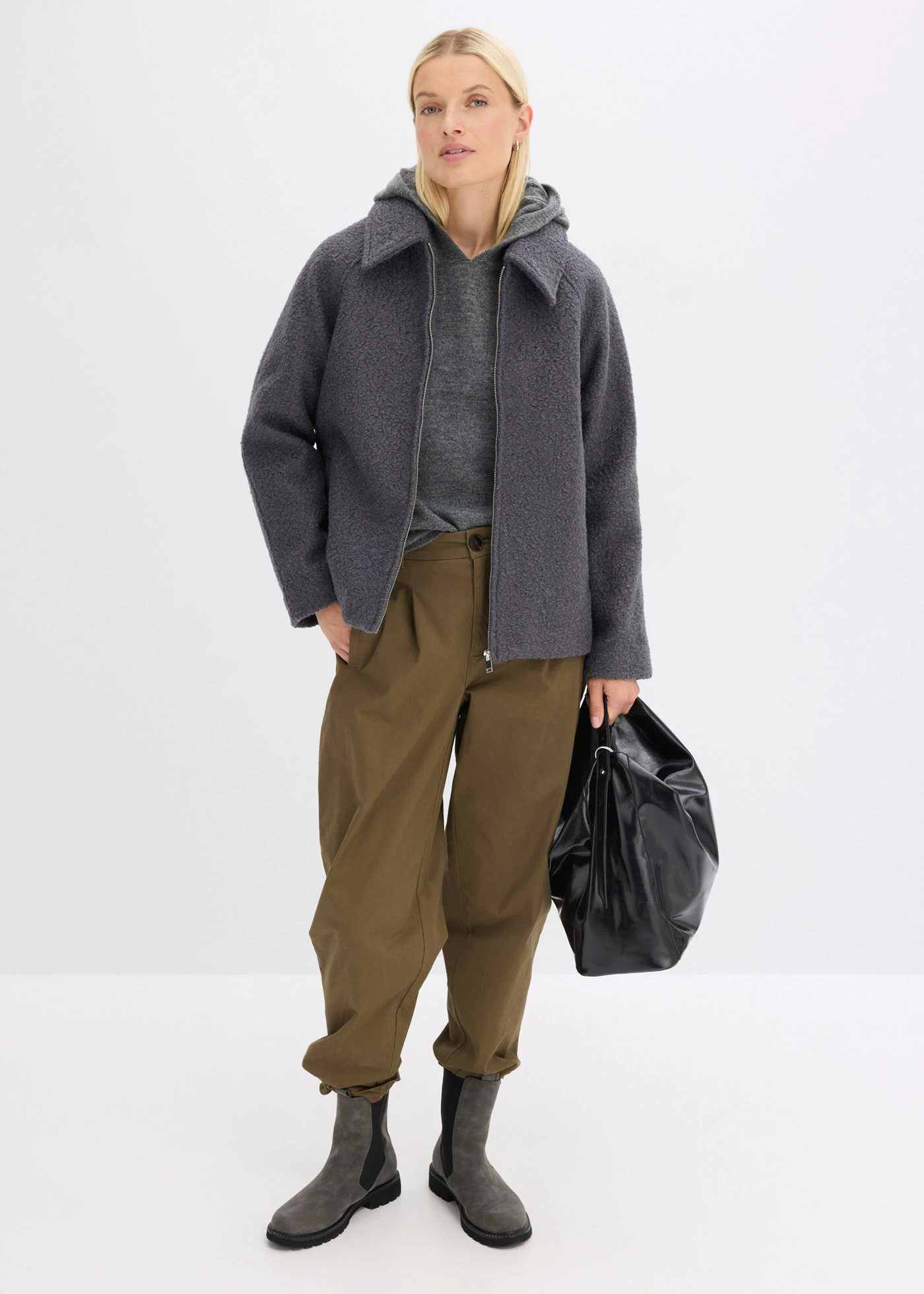 Blouson en maille bouclette douce • gris ardoise • Boutique bonprix