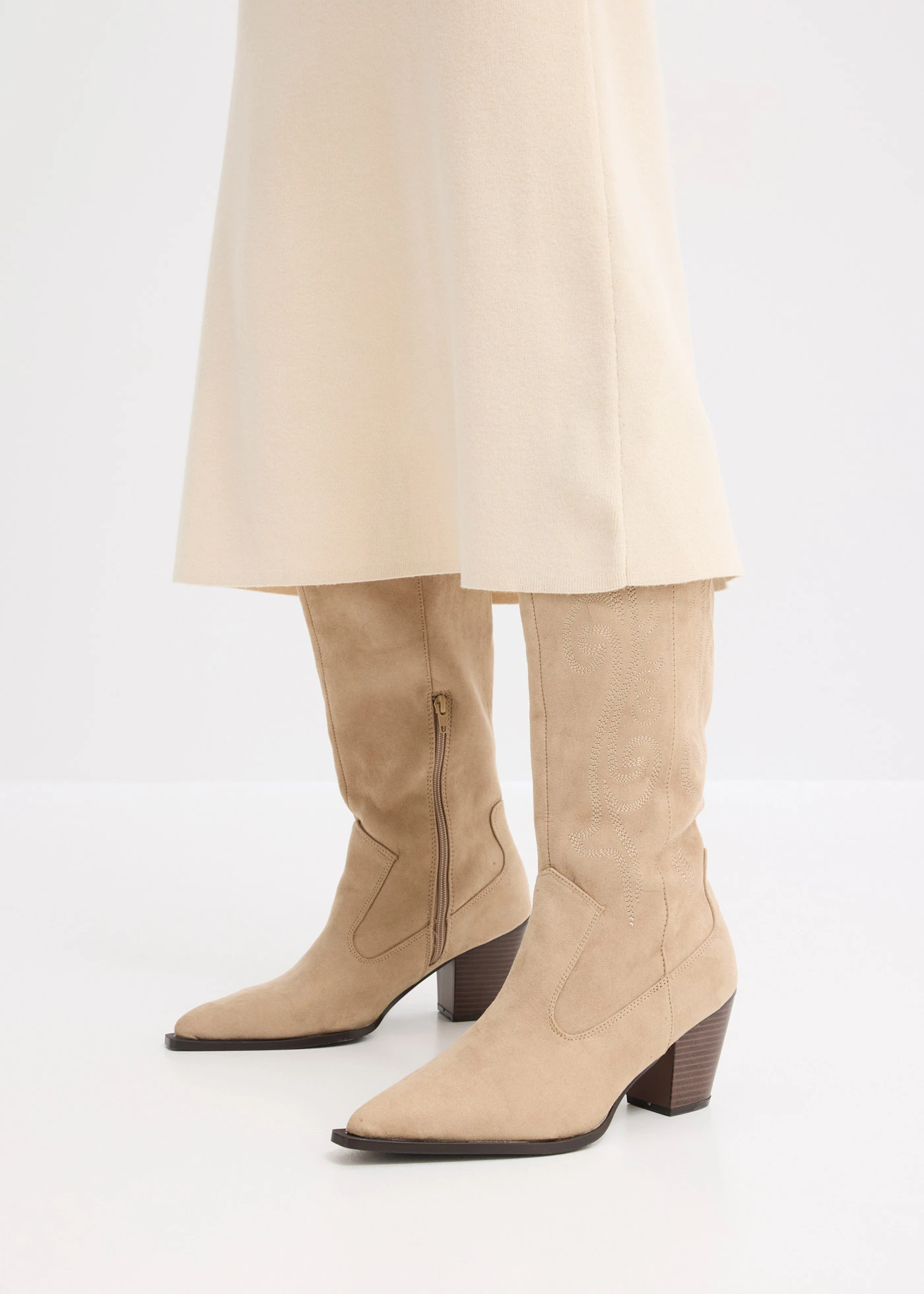 Áčková pletená sukně • šedobéžový melír • bonprix obchod