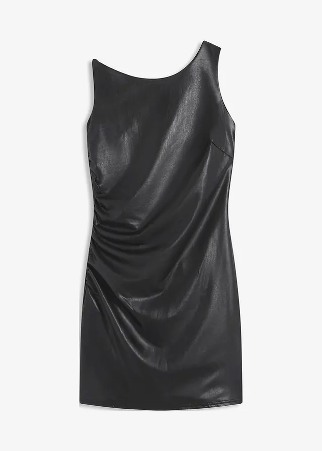 Rochie mini cu umerii goi, din imitație de piele