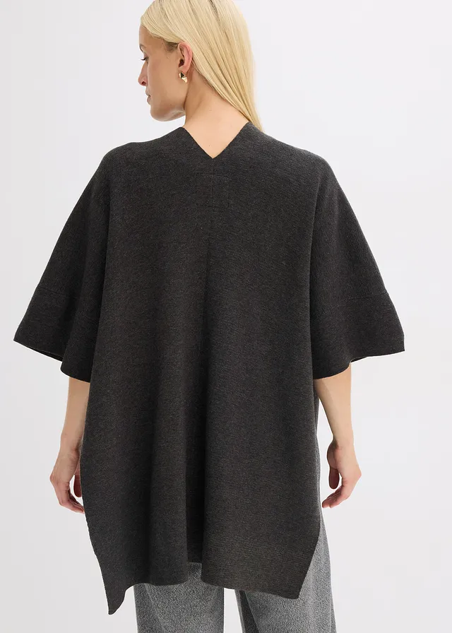 Oversized gebreide cape, Kleur: antraciet gemêleerd