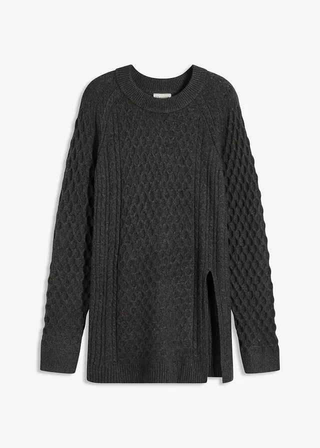 Dlouhý svetr ze splývavé směsi s viskózou • antracitový melír • bonprix obchod