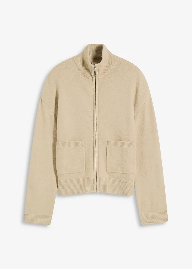 Gilet zippé en maille, Couleur: roseau mat