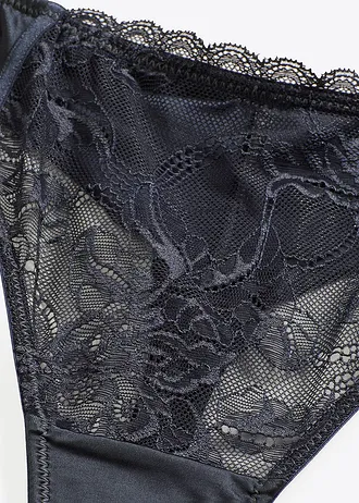 Kalhotky tanga s jemnou krajkou a lesklým efektem • intenzivní modrá • bonprix obchod