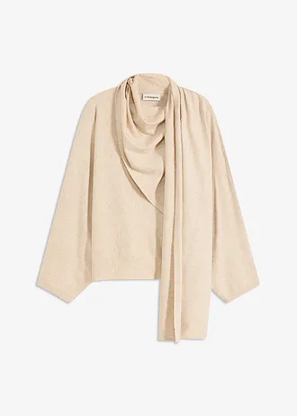 Fijn gebreide trui van een zachte viscosemix, Kleur: kiezelbeige gemêleerd