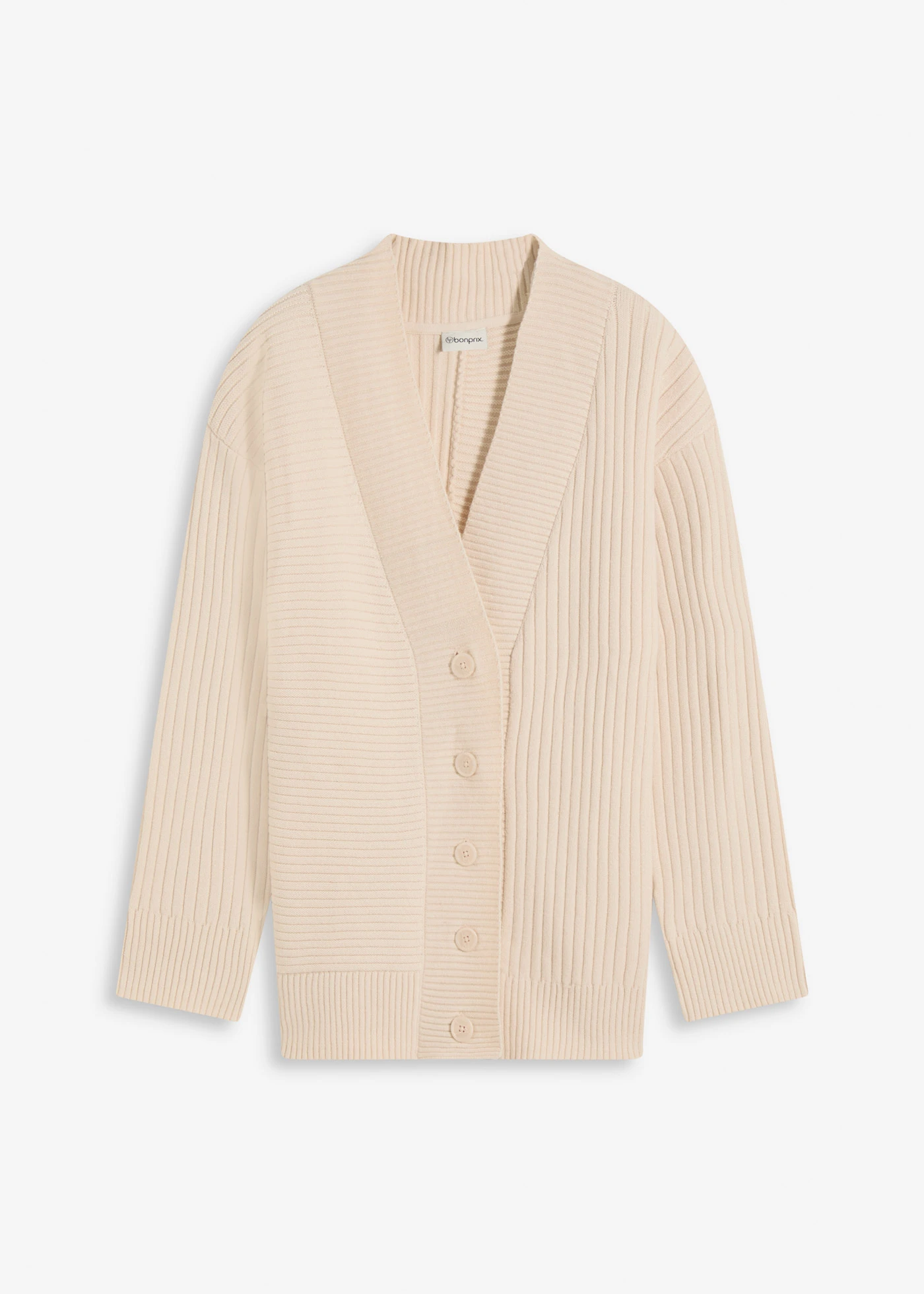 Kardigan s žebrovaným vzorem • šedobéžový melír • bonprix obchod