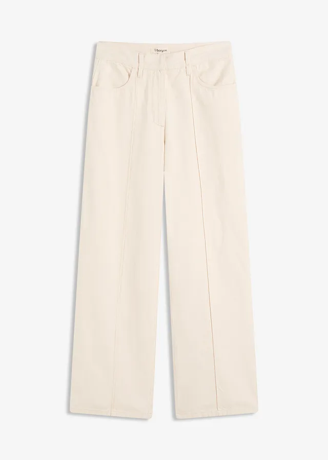 Pantalon en twill 100% coton, Couleur: beige galet délavé
