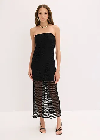 Off shoulder jurk met kant, Kleur: zwart