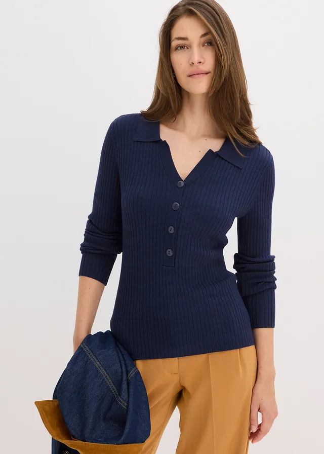 Trui in zachte viscosemix, Kleur: donkerblauw