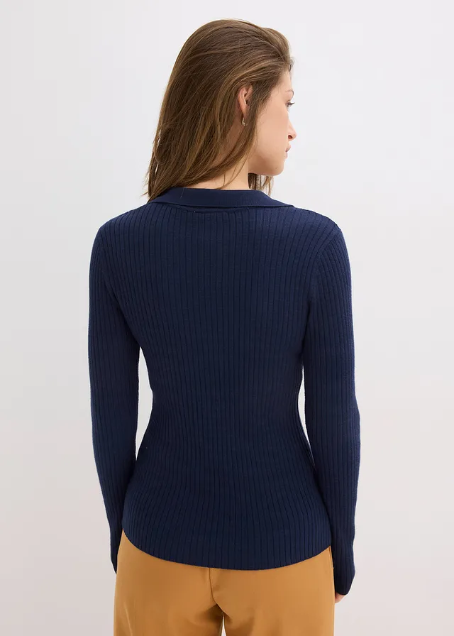Trui in zachte viscosemix, Kleur: donkerblauw