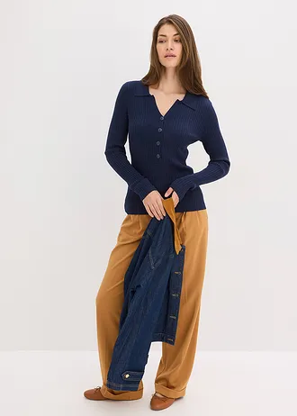 Trui in zachte viscosemix, Kleur: donkerblauw