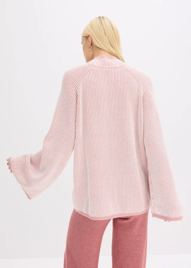 Pull oversize à col montant, Couleur: rose cendré chiné