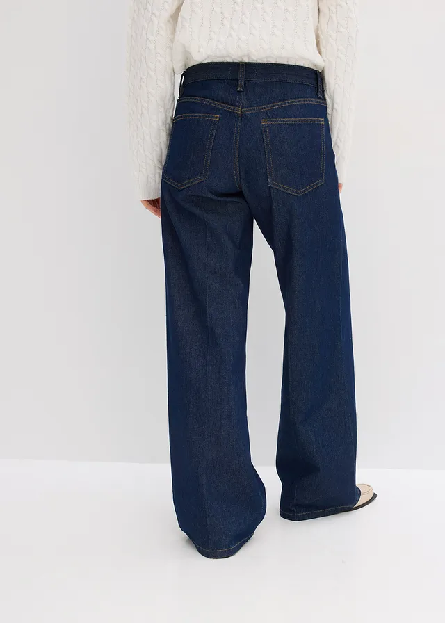 Wide leg jeans mid waist • diepblauw denim ongewassen • product-page.page-title-suffix