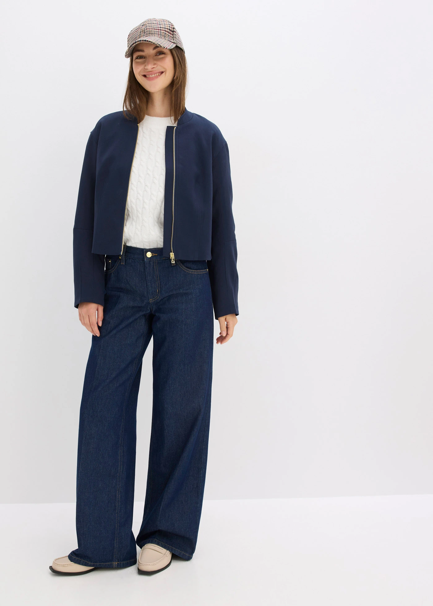 Wide Leg farmer, Mid Waist • mélykék denim, nincs előmosva • bonprix áruház