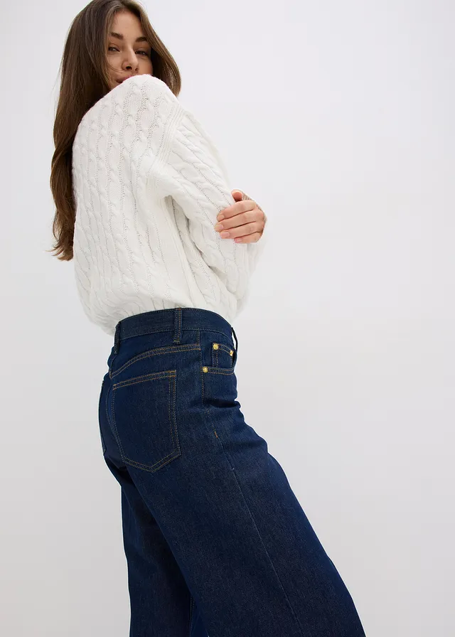 Wide leg jeans mid waist • diepblauw denim ongewassen • product-page.page-title-suffix
