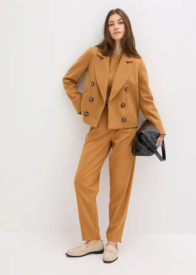 Korte jas in wollook, Kleur: hazelnoot