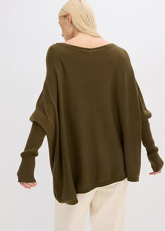 Pull en fine maille, viscose majoritaire, Couleur: olive