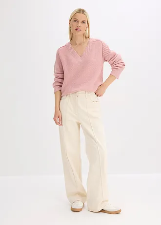 Oversized trui met V-hals, Kleur: asroze