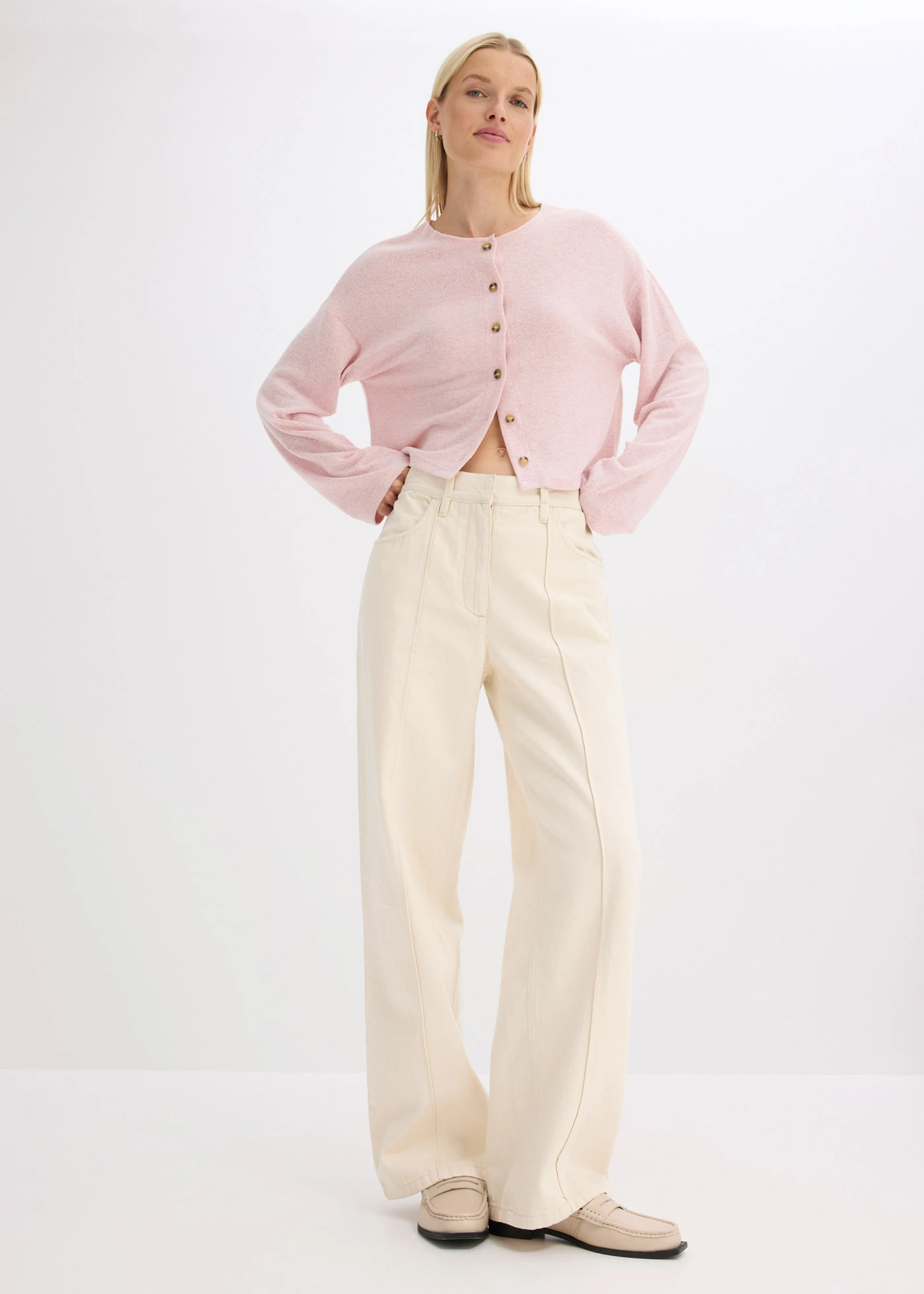 Žebrovaný kabátek z jemné pleteniny • popelavě růžový melír • bonprix obchod