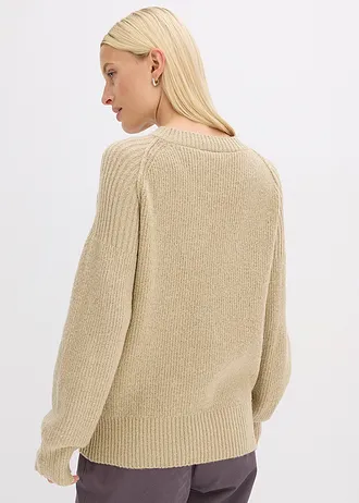 Oversized trui met V-hals, Kleur: mat rietgroen