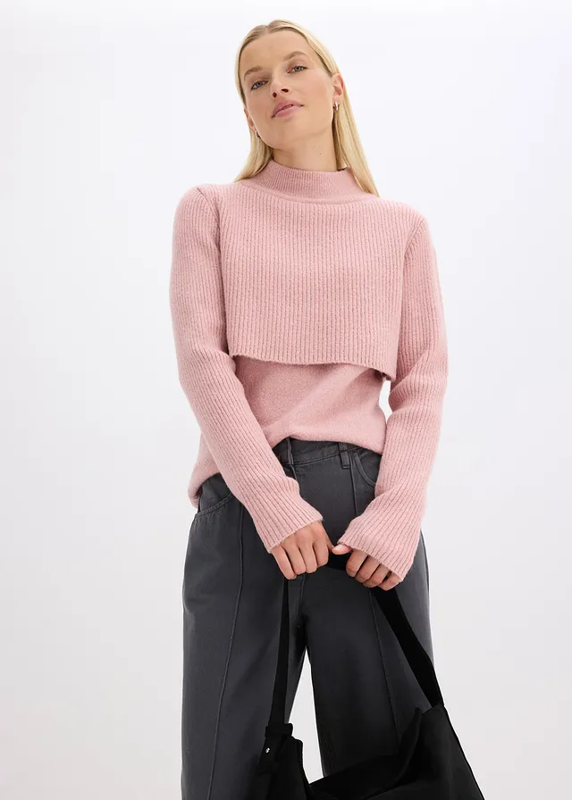 Pull à effet superposé • rose cendré/rose dragée • product-page.page-title-suffix