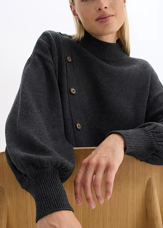 Svetr s knoflíkovou lištou • antracitový melír • bonprix obchod